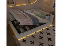 Merax Sofá cama infantil - 140 x 200 cm - con LED + almacenaje hidráulico + USB - terciopelo -