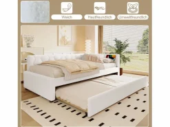 Outlet Sofá cama infantil - 90 x 200 cm + 90 x 190 cm - con lámpara de noche + USB - terciopelo - rosa Cama Diván|Cama Nido