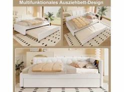 Outlet Sofá cama infantil - 90 x 200 cm + 90 x 190 cm - con lámpara de noche + USB - terciopelo - rosa Cama Diván|Cama Nido