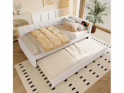 Outlet Sofá cama infantil - 90 x 200 cm + 90 x 190 cm - con lámpara de noche + USB - terciopelo - rosa Cama Diván|Cama Nido