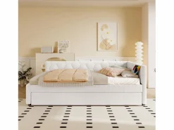 Outlet Sofá cama infantil - 90 x 200 cm + 90 x 190 cm - con lámpara de noche + USB - terciopelo - rosa Cama Diván|Cama Nido