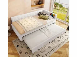 Outlet Sofá cama infantil - 90 x 200 cm + 90 x 190 cm - con lámpara de noche + USB - terciopelo - rosa Cama Diván|Cama Nido