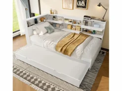 Merax Sofá cama infantil - 90 x 200 cm + 90 x 190 cm - cama nido - cabecero con almacenaje - madera + MDF -