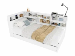 Merax Sofá cama infantil - 90 x 200 cm + 90 x 190 cm - cama nido - cabecero con almacenaje - madera + MDF -