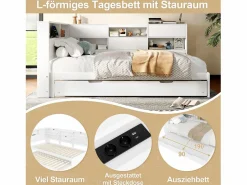 Merax Sofá cama infantil - 90 x 200 cm + 90 x 190 cm - cama nido - cabecero con almacenaje - madera + MDF -