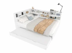 Clearance Merax Sofá cama infantil - 140 x 200 cm + 90 x 190 cm - cama nido - cabecero con almacenaje - madera + MDF - Blanco