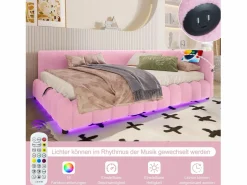 Merax Sofá cama infantil - 140 x 200 cm - con LED + almacenaje hidráulico + USB - terciopelo -