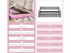 Merax Sofá cama infantil - 140 x 200 cm - con LED + almacenaje hidráulico + USB - terciopelo -