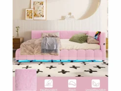 Merax Sofá cama infantil - 140 x 200 cm - con LED + almacenaje hidráulico + USB - terciopelo -