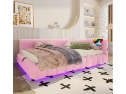 Merax Sofá cama infantil - 140 x 200 cm - con LED + almacenaje hidráulico + USB - terciopelo -