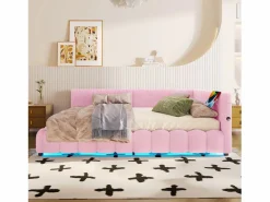 Merax Sofá cama infantil - 140 x 200 cm - con LED + almacenaje hidráulico + USB - terciopelo -