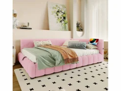 Merax Sofá cama infantil - 140 x 200 cm - con LED + almacenaje hidráulico + USB - terciopelo -
