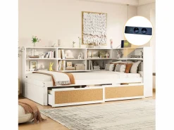 Hauss Spole Sofá cama infantil y madera 90x200cm con cajones, múltiples espacios de almacenaje y puerto de carga (sin colchón)