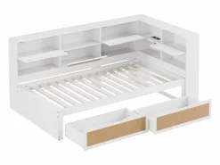 Hauss Spole Sofá cama infantil y madera 90x200cm con cajones, múltiples espacios de almacenaje y puerto de carga (sin colchón)