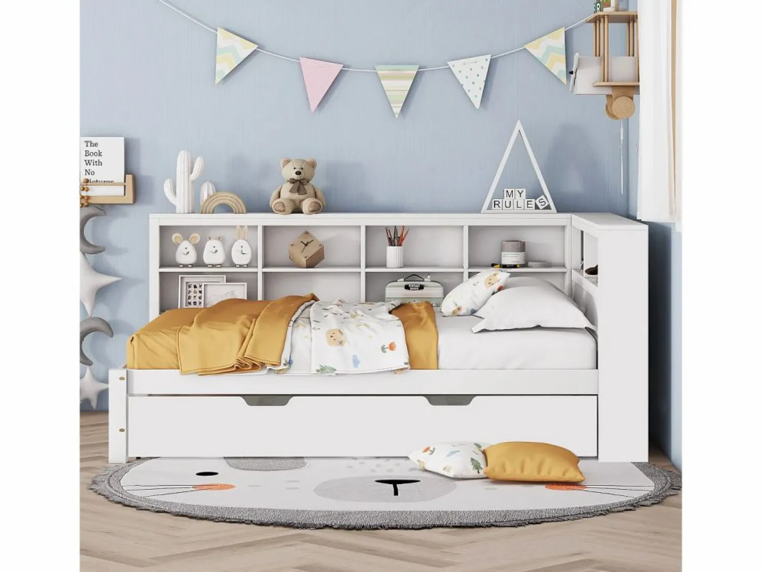 Best Sofá cama infantil de 140 x 200 cm con cama nido de 90 x 190 cm - con puerto USB y amplio espacio de almacenamiento - madera - Cama Diván