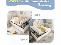 Outlet Merax Sofá cama infantil tapizado - 90 x 200 cm - con almacenaje hidráulico - terciopelo - Beige