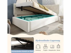 Outlet Merax Sofá cama infantil tapizado - 90 x 200 cm - con almacenaje hidráulico - terciopelo - Beige