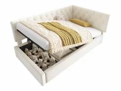 Outlet Merax Sofá cama infantil tapizado - 90 x 200 cm - con almacenaje hidráulico - terciopelo - Beige