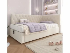 Outlet Merax Sofá cama infantil tapizado - 90 x 200 cm - con almacenaje hidráulico - terciopelo - Beige
