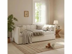 Merax Sofá cama infantil tapizado - 90/180 x 190 cm - con 2 cajones + puerto USB - lino -