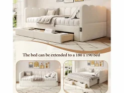 Merax Sofá cama infantil tapizado - 90/180 x 190 cm - con 2 cajones + puerto USB - lino -