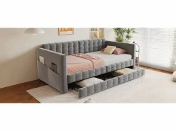 Discount Sofá cama infantil tapizado - 90 x 190 cm - con 2 cajones - terciopelo - Cama Diván