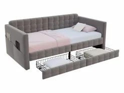 Discount Sofá cama infantil tapizado - 90 x 190 cm - con 2 cajones - terciopelo - Cama Diván