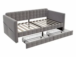 Discount Sofá cama infantil tapizado - 90 x 190 cm - con 2 cajones - terciopelo - Cama Diván