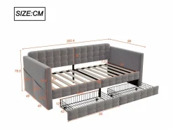 Discount Sofá cama infantil tapizado - 90 x 190 cm - con 2 cajones - terciopelo - Cama Diván