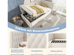 Hot Merax Sofá cama infantil tapizado - 90 x 190 cm - con almacenaje hidráulico - terciopelo - Beige
