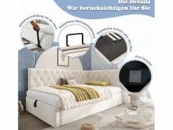 Hot Merax Sofá cama infantil tapizado - 90 x 190 cm - con almacenaje hidráulico - terciopelo - Beige