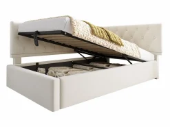 Hot Merax Sofá cama infantil tapizado - 90 x 190 cm - con almacenaje hidráulico - terciopelo - Beige