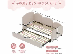 Best Merax Sofá cama infantil tapizado - 90 x 200 cm - con cajón de almacenaje - en terciopelo - Rosa