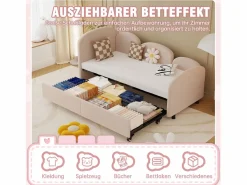 Best Merax Sofá cama infantil tapizado - 90 x 200 cm - con cajón de almacenaje - en terciopelo - Rosa