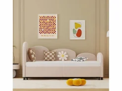 Best Merax Sofá cama infantil tapizado - 90 x 200 cm - con cajón de almacenaje - en terciopelo - Rosa