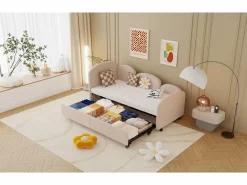 Best Merax Sofá cama infantil tapizado - 90 x 200 cm - con cajón de almacenaje - en terciopelo - Rosa