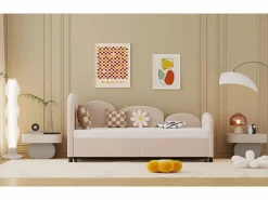 Best Merax Sofá cama infantil tapizado - 90 x 200 cm - con cajón de almacenaje - en terciopelo - Rosa
