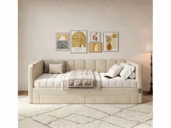 Best Merax Sofá cama infantil tapizado - 90/180 x 190 cm - con 2 cajones + puerto USB - Chenilla - Beige