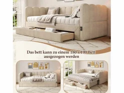Best Merax Sofá cama infantil tapizado - 90/180 x 190 cm - con 2 cajones + puerto USB - Chenilla - Beige