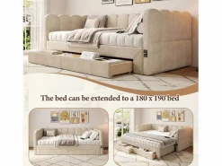 Best Merax Sofá cama infantil tapizado - 90/180 x 190 cm - con 2 cajones + puerto USB - Chenilla - Beige