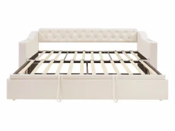 Outlet Hauss Spole Sofá cama infantil 90/180x190cm convertible en terciopelo , con puertos USB y toma de corriente, sin colchón Beige