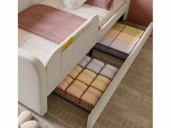Sale ModernLuxe Sofá cama infantil 90x200 cm de terciopelo - con 2 cajones - 3 pequeños bolsillos de almacenamiento - (sin colchón) Blanco