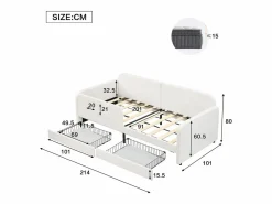 Sale ModernLuxe Sofá cama infantil 90x200 cm de terciopelo - con 2 cajones - 3 pequeños bolsillos de almacenamiento - (sin colchón) Blanco