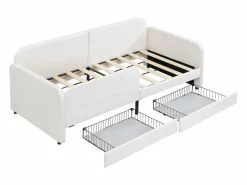 Sale ModernLuxe Sofá cama infantil 90x200 cm de terciopelo - con 2 cajones - 3 pequeños bolsillos de almacenamiento - (sin colchón) Blanco