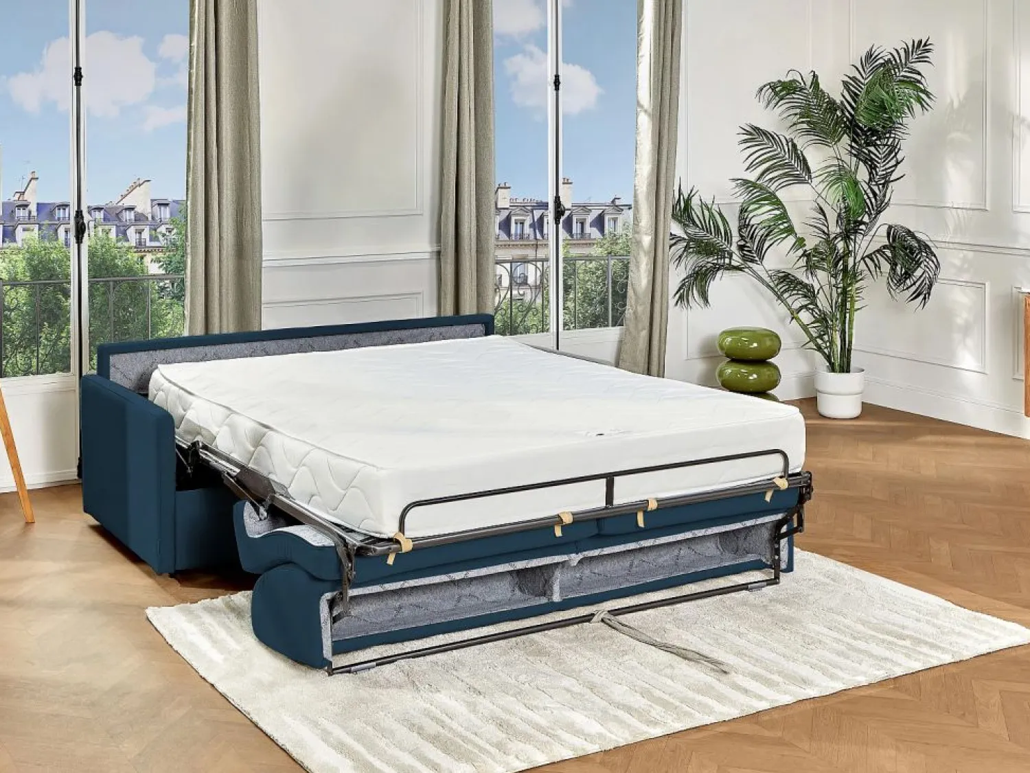 Vente-unique Sofá cama italiano 3p 22 cm tela - Color Gris CALIFE