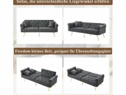 Merax Sofá cama moderno de 2 plazas – 173 x 75 x 70 cm – Respaldo regulable en 3 niveles + patas de metal dorado – Terciopelo –