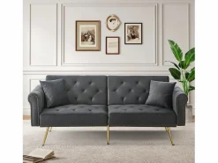 Merax Sofá cama moderno de 2 plazas – 173 x 75 x 70 cm – Respaldo regulable en 3 niveles + patas de metal dorado – Terciopelo –
