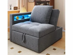 Best Sofá cama multifuncional - respaldo ajustable - reposabrazos con bandas luminosas LED - Puerto USB/Type-C - Sillón Cama