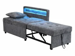 Best Sofá cama multifuncional - respaldo ajustable - reposabrazos con bandas luminosas LED - Puerto USB/Type-C - Sillón Cama