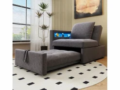 Best Sofá cama multifuncional - respaldo ajustable - reposabrazos con bandas luminosas LED - Puerto USB/Type-C - Gris Oscuro Sillón Cama